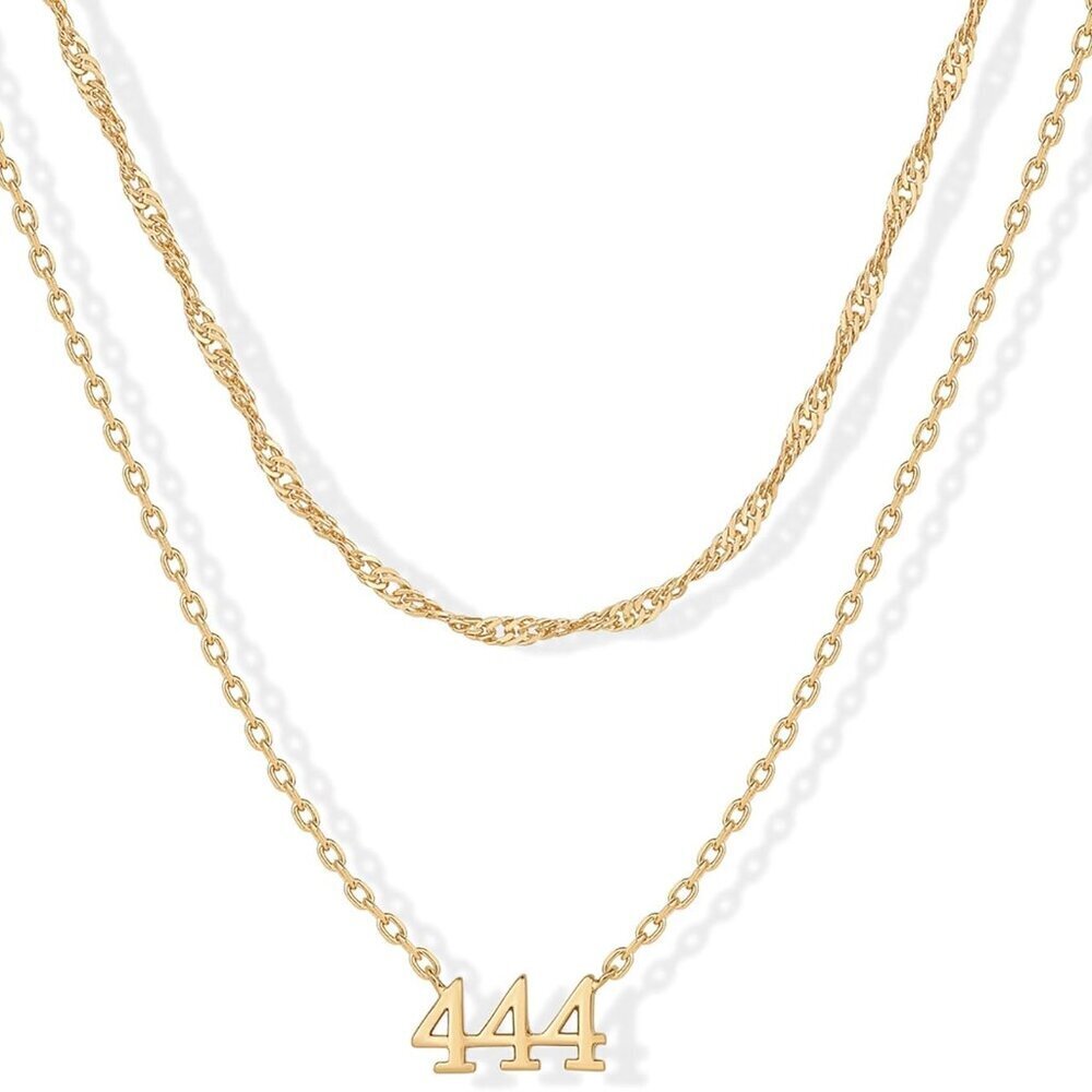 14K Gold Plated Angel Number Pendant Layering Necklace for Women | 999 Lucky Num